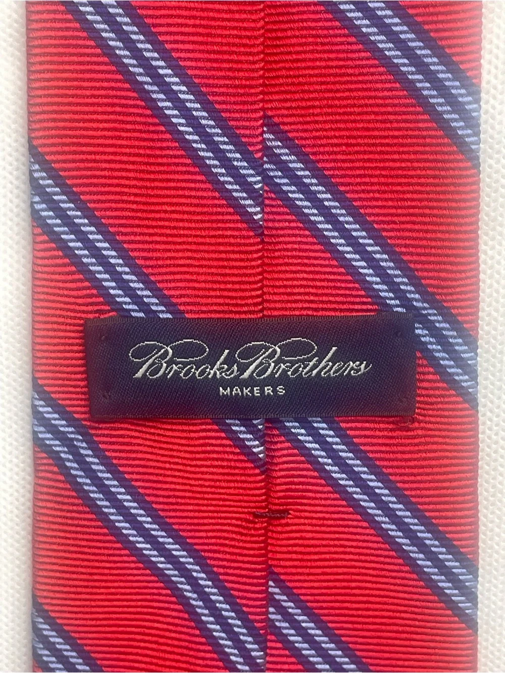 Brooks Brothers Makers Repp Silk Tie Red Preppy Blue Striped Textured Necktie